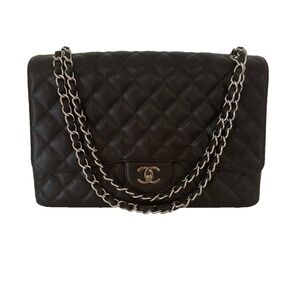 Chanel Black Maxi Caviar Leather Classic Single Flap Bag